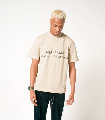 BEIGE  WEAKNESS IS DELUSION T-SHIRT