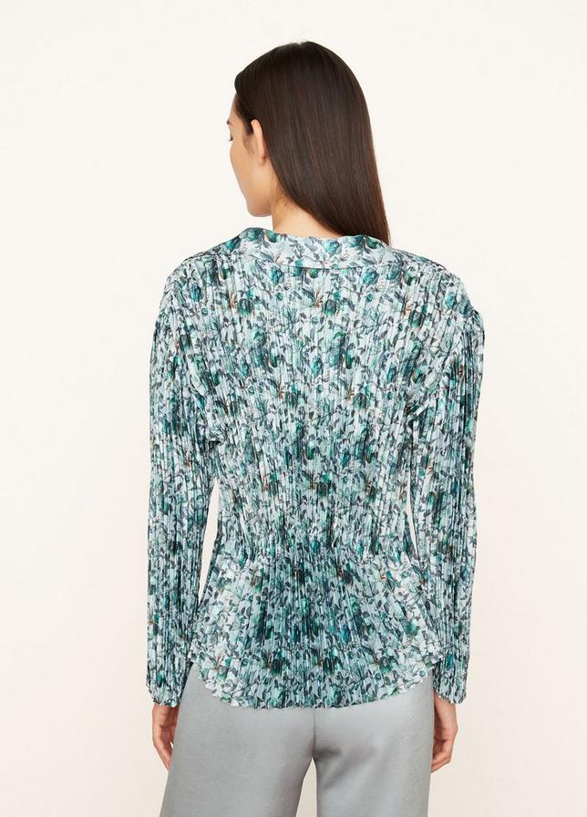 VINCE BERRY BLOOMS PLEATED BLOUSE OCEAN