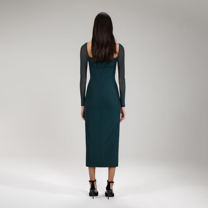 SLATE POWERMESH RUCHED MIDI DRESS - فستان مزموم متوسط الطول