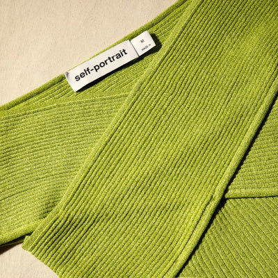 Green Lurex Knit Off Shoulder Top