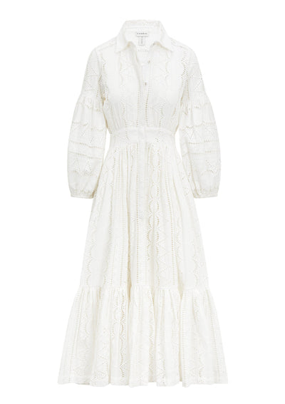 SIENNA DRESS - COTTON EMBROIDERY SOFT WHITE