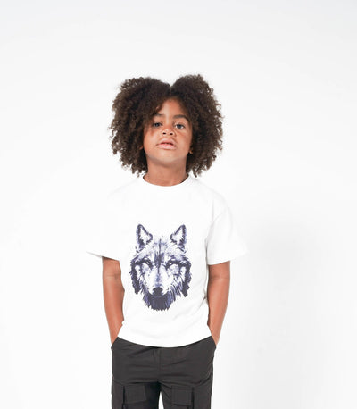 KIDS WHITE T-SHIRT WITH WOLF PATCH