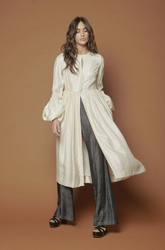 MIDI DRESS WITH GATHERED SLEEVES