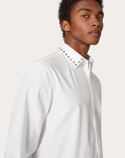 LONG SLEEVE COTTON SHIRT WITH BLACK UNTITLED STUDS ON COLLAR
